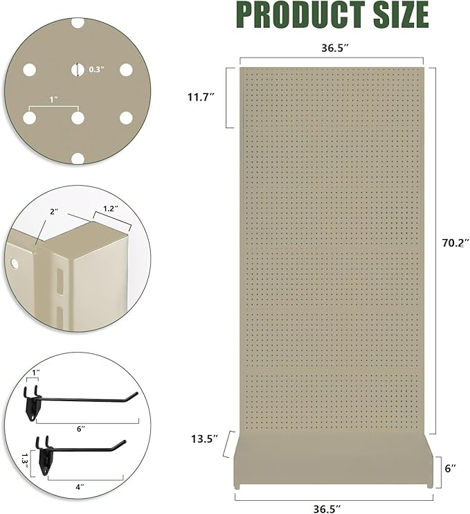 Pegboard Display Stand, Gondola Retail Shelving Wall Display for Convenient Grocery Office Supply or Liquor Stores, Single Side Peg Board Panels, Extra 20 Pieces Hooks, Cream Color