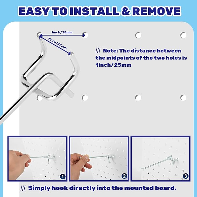40Pcs 4" /100mm Stainless Steel Pegboard Display Hooks Bulk Set, Silver Garage Organization Peg Wall Hook Metal Slatwall Panel Hook Fit 1/8 and 1/4 Inch Pegboard for Retail