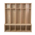 Factory Direct Partners 13141-NT Birch 5-Section Coat Locker with Bench, 5 Storage Cubbies and Coat Hooks - Natural