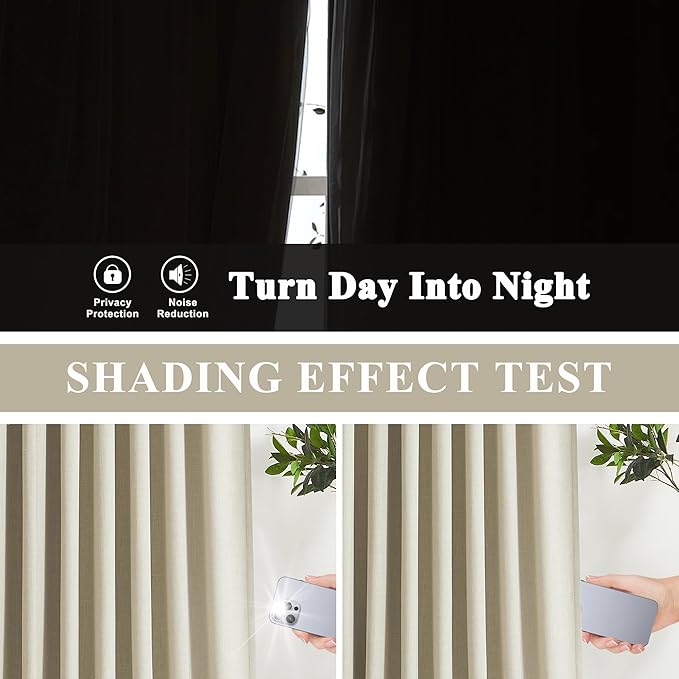 Vision Home Sand Pinch Pleated Full Blackout Curtains Linen Blended Room Darkening Window Curtains 63 inch for Living Room Bedroom Thermal Insulated Pinch Pleat Drapes with Hooks 2 Panel 40" Wx63 L