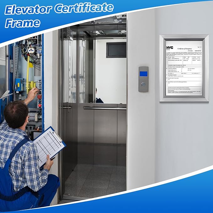Blulu HPD Inspection Frame Heavy Duty Elevator Certificate and Notice Frame 6 x 9 Inch Interior Stainless Steel Holder for Elevator Interiors Commercial Public Use