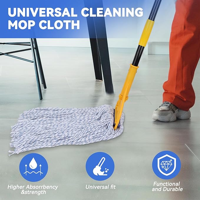 Commercial Heavy Duty Mop Heads Replacement for Rubbermaid: 6 Packs Industrial Wet Mop Head for Floor Cleaning - Commercial Products Wet Refills