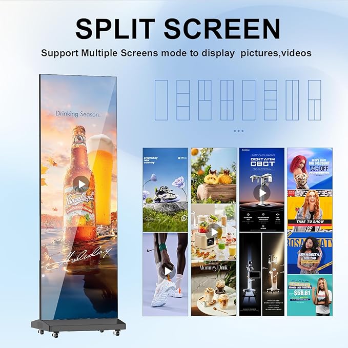 Indoor LED Digital Signage Display with P1.86, LED Poster Screen Frameless Splicing, Advertising Display USB Plug-and-Play & Remote Control for Giant Commercial Events & Rentals (Black, Single)