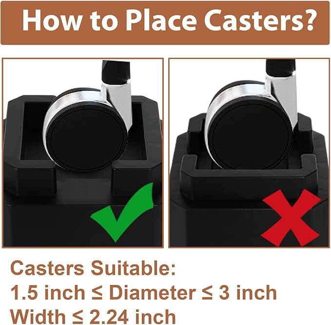 shouwuhho Bed Risers 5 inch, Furniture Risers Elevation in Heights 5 Inch Heavy Duty, Bed Lift Risers for Caster Wheels or Posts of Bed Table Couch, Support up to 6000 lbs, Black, 4 Pack