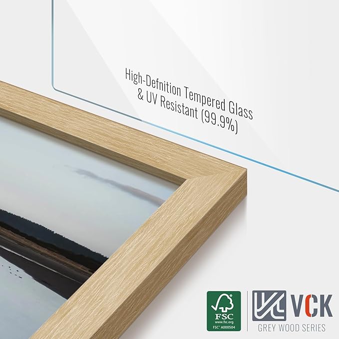 VCK 12x16 Picture Frame 2 Pack - Natural Oak, High-End Wood Poster Frames with Tempered Glass, Display 8.5x11 Photo with Mat or 12x16 without Mat, Art Gallery-Quality, Wall Hanging, Natural Oak