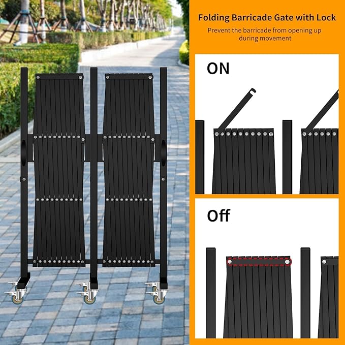 Expandable Barricade Gate,200" Metal Safety Barrier Gate with Casters,Accordion Garden Yard Outdoor Indoor Fence Folding Security Dog Gates Wall Mount,Black
