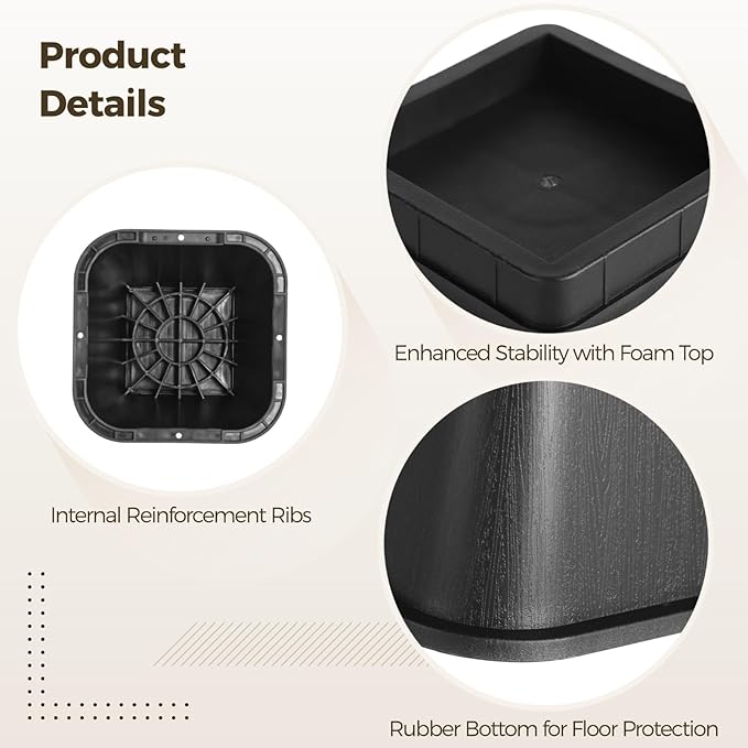 yeesport 4 Pcs Bed Risers, 8 Inch Heavy Duty Sofa Risers Set, Furniture Risers with Protective Foam Top and Rubber Bottom, Non-Slip Bed Risers for Added Storage and Easy Cleaning
