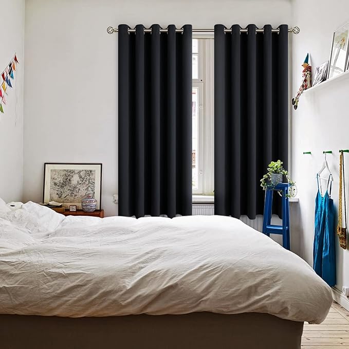 BGment Blackout Curtains - Grommet Thermal Insulated Room Darkening Bedroom and Living Room Curtain, Set of 2 Panels (70 x 63 Inch, Black)