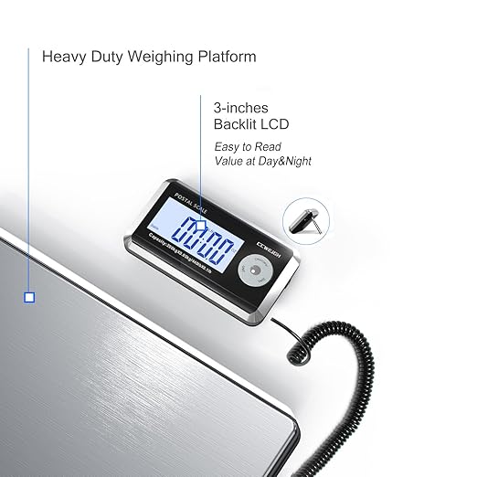 Shipping Scales 440lbs x 1.76oz Stainless Steel Large Platform,Small Business,Superlight High Accurate Postal Scales for Shipping Packages,Post Offices,Luggage Scale Battery and Adapter