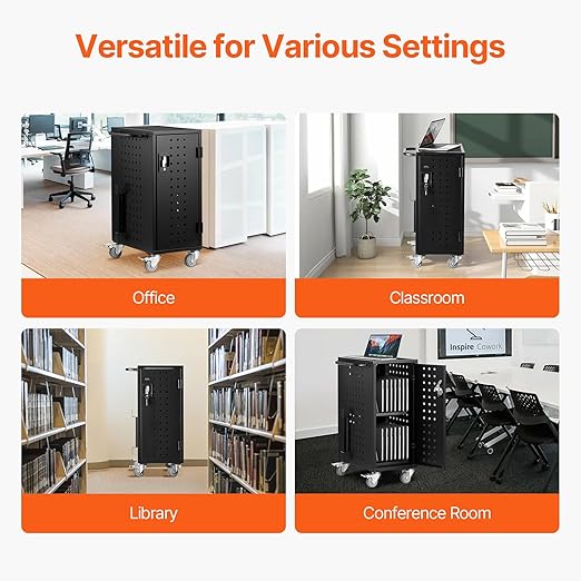 VEVOR 16 Device Charging Station with Lock & Key, Mobile Charging Cart for Chromebook, iPads, Tablet and Laptop, Up to 15.6 in Screen Size, Office and Classroom Locking Charging Station