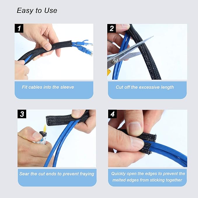 CrocSee 10ft - 1/2 inch Braided Cable Management Sleeve Cord Protector - Self-Wrapping Split Wire Loom for TV/Computer/Home Theater/Engine Bay - Black