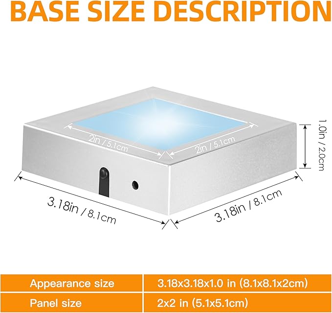 EUSTUMA LED Light Base Square Display Stand In A Variety of Colors,Lighted Up Stand Color Changing LED for 3D Glass Crystal Art,Holiday Party Decoration. (Small silver, Small)