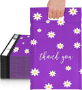 JinRuiKJ Poly Mailers with Handle 10x13 Inch 100 Pcs, Easy to Carry Packaging Bags for Small Business, Thank You Shipping Bags with Self Adhesive Strip, Tearproof and Waterproof - Purple Chrysanthemum
