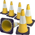 6 Pack 18" Inch Yellow PVC Traffic Cones with Heavy-Duty Base, High-Visibility All-Weather Safety Cones for Road Construction, Parking Lot, and Garage Use (6, Yellow, 18" Medium)