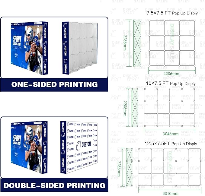 Custom Pop Up Display Trade Show Backdrop with Stand 7.5 x 7.5 FT Large Tension Fabric Backdrop Display Portable Tradeshow Booth Display Banner for Business,Campuses, Weddings, Corporate