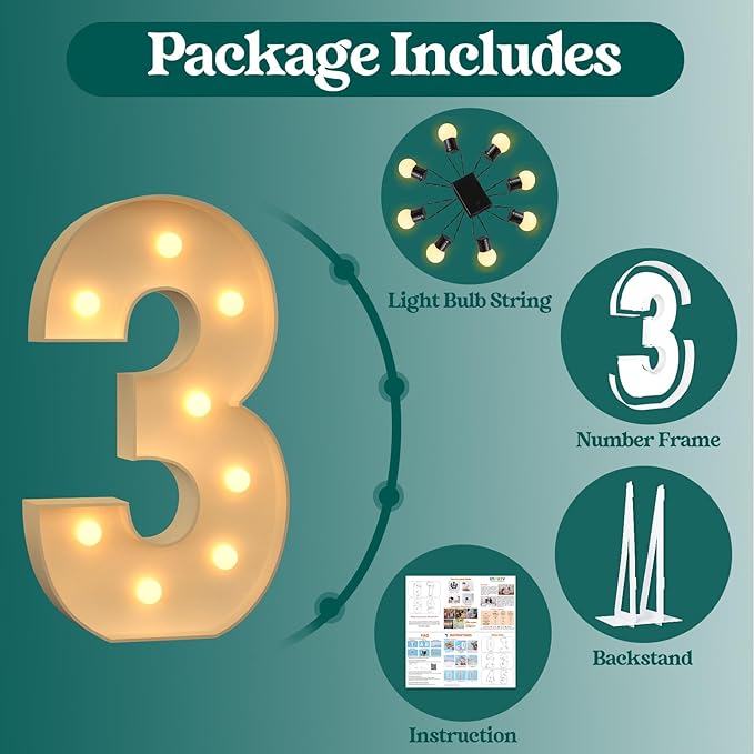 3FT Marquee Numbers, Light Up Numbers 3 for 3rd 13th 30th Birthday Decorations, Big Numbers for Party Decorations, Large Light Up Numbers for Party Decor DIY Pre-Cut Foamboad Mosaic Numbers