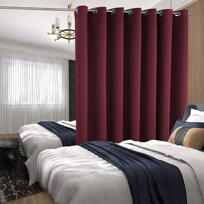 BGment Christmas Red Sliding Door Curtain 96 Inch Long - Wide Room Darkening Room Divider Curtain for Bedroom Privacy Themral Insulated Grommet Room Separator Curtain, 1 Panel, 100 X 96