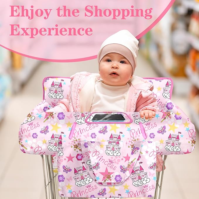 Shopping Cart Cover for Baby Girl Boy 2-in-1 High Chair Water Resistant High Chair Cover w/Phone Pouch Pocket Gender Neutral Cart Cover for Babies Padded Grocery Cart Cover for Baby
