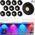 Rechargeable Puck Lights with Remote, 12 Pack Magnetic Under Cabinet Lighting, 1500mAh Battery Operated LED Tap Lights with Dimmer & Timmer for Kitchen, Closet, Shelf - 3 Color Temps & 12 RGB, Black