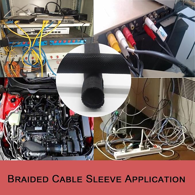 Split Mesh Cord Sleeve Loom Tubing Cable Cover Braided Cable Management Auto Protective Wire Harness Wrap Self Wrapping Woven 3/4"-16ft