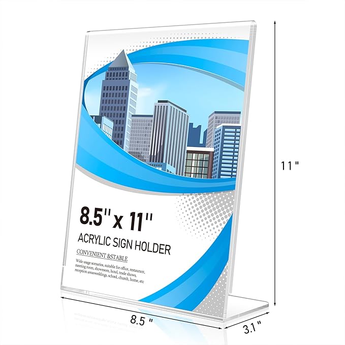 Acrylic Sign Holder 8.5 x 11 12 Pack, Double-Sided Clear Sign Holder Plastic Stands for Display, Table Sign Stands, T Shape Flyer Holder