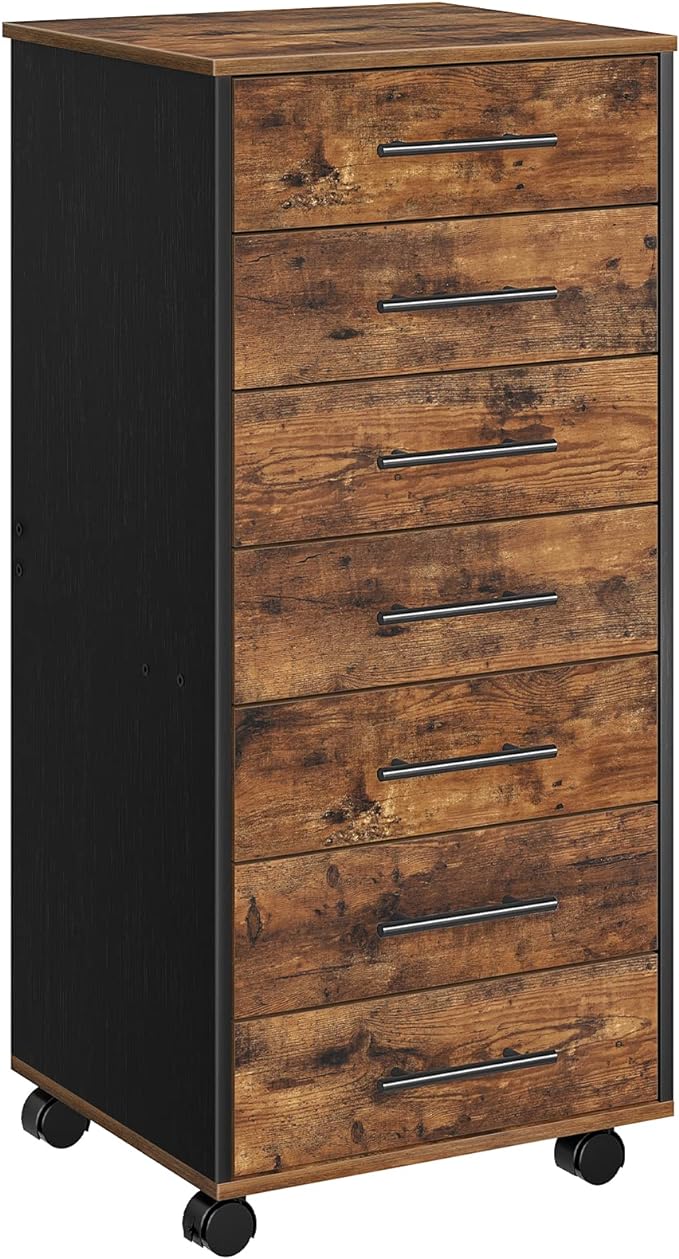 HOOBRO 7-Drawer File Cabinet, Wooden Office Cabinet with Drawers, Mobile Storage Filing Drawer for Home Office, Study, Easy Assembly, Rustic Brown and Black BF07WJ01