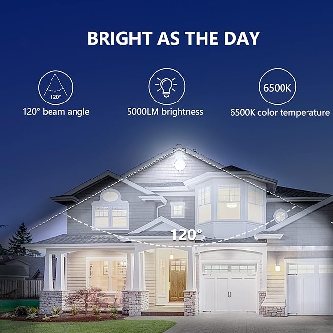 UFOND 5000 Lumens LED Flood Light with Plug,50W Waterproof Outdoor Floodlight,Adjustable Lighting Angle Security Lights,Wall Light for Garage Yard Garden Porch(2 Pack)