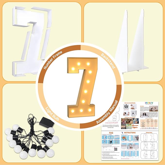 imprsv 4FT Marquee Numbers, Light Up Numbers 7 for 70th Birthday Decorations, Marquee Light up Letters Anniversary Party Decor, Pre-Cut Foam Board Kit