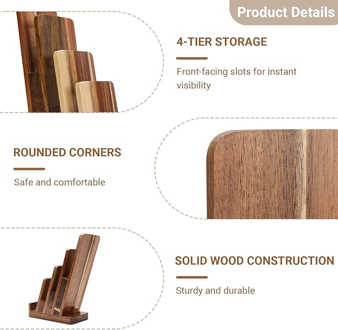 2 Pack Acacia Wood 4 Inch Wide pamphlet holder stand 4-Tier Flyer Display Stand 4×6 Inch Postcard Greeting Card Countertop Trifold Literature Holder Booklet Menu Organizer For Office Home