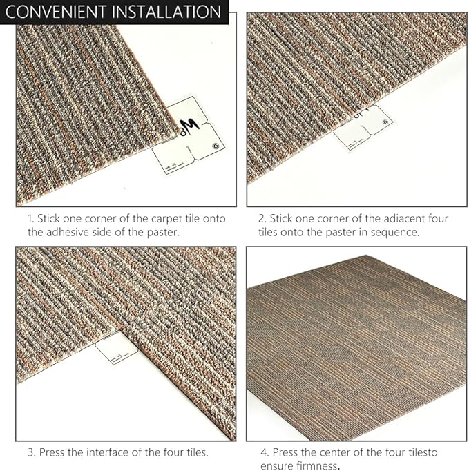 Carpet Tiles 24"x 24" Squares Carpet Reusable,18 Tiles, Non Slip Easy DIY Installation Seamless Floor Tiles Rug for Bedroom Living Room Office etc