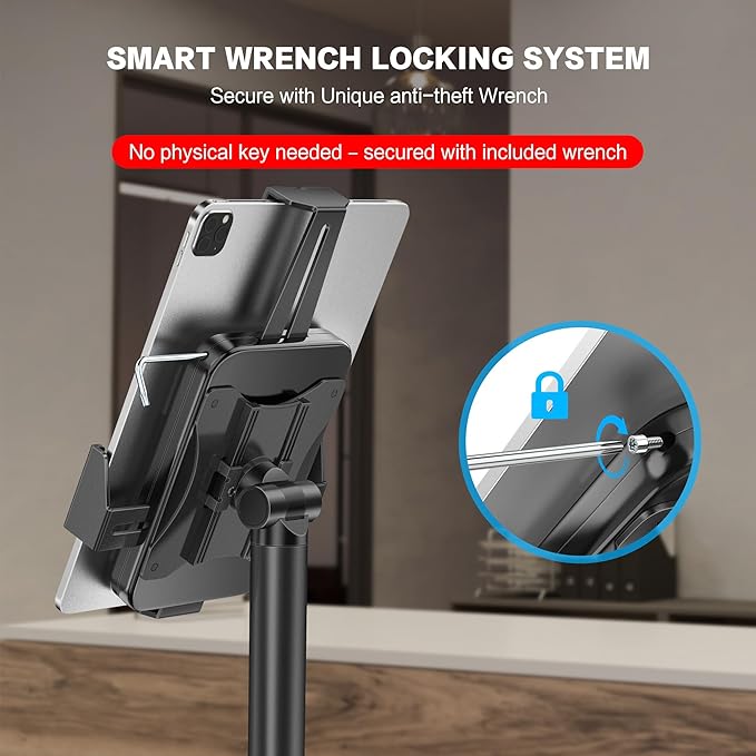 AboveTEK iPad Kiosk Floor Stand - Height Adjustable POS Tablet Floor Stand, 360° Swivel Universal Locking Holder for 7.9"-11" iPad/Air/Samsung - Anti-Theft Security Stand for Retail, Business