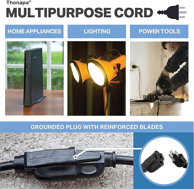 13 Amp Outdoor Extension Cord 6 ft, 16/3 SJTW 6 Foot Black Extension Cord 3 Prong, Weatherproof Exterior Power Cable for Outside Lights & Lawn, UL Certified - US Veteran Owned