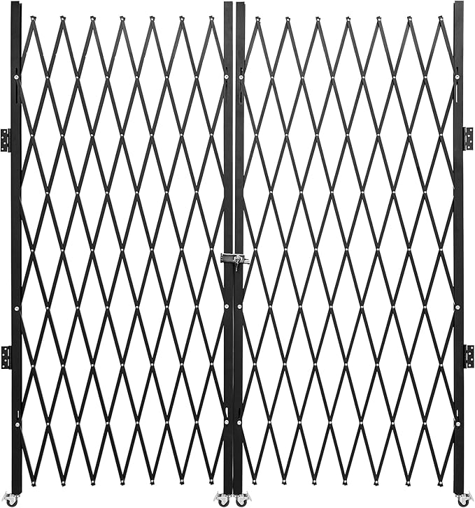 VEVOR Double Folding Security Gate, 61" H x 122" W Folding Door Gate, Steel Accordion Security Gate, Flexible Expanding Security Gate, 360° Rolling Barricade Gate, Scissor Gate or Door with Keys