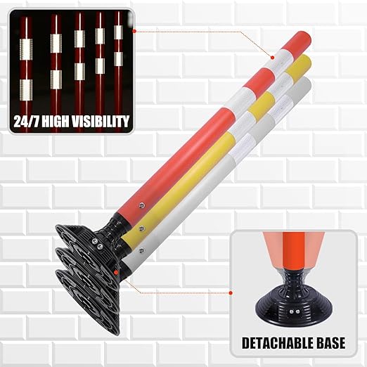 8 Pack Traffic Delineator Post Cones, High Visibility 3M Reflective Tapes, Flexible Spring Post with Detachable Base, for Highway Road Safety, Garage, Parking Lot (Orange, 36")