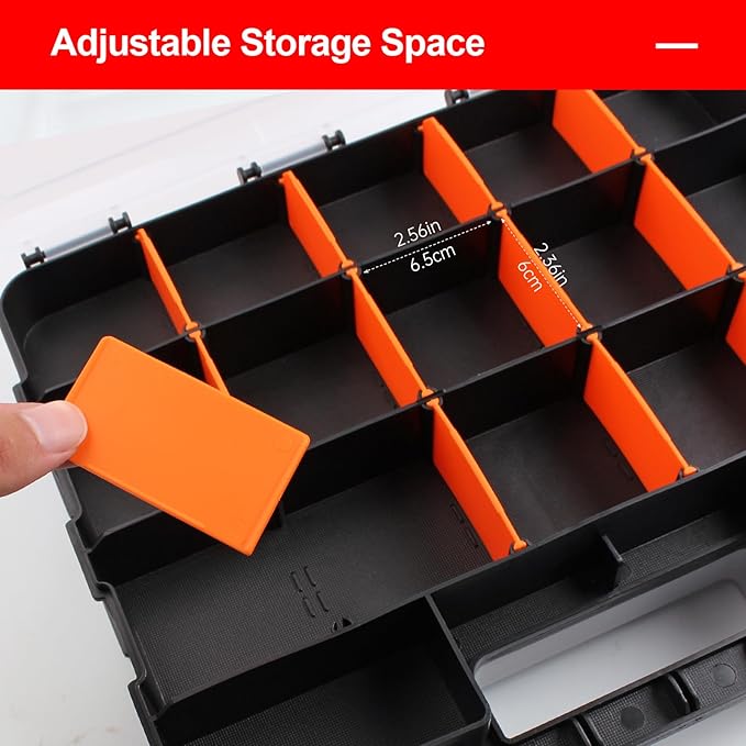 Plastic Tool Box,NOEAIKE Double Side Tool Organizer Small Parts Tool Box Hardware Organizer with Removable Plastic Dividers for Bead/Screws/Nuts/Nails/Bolts/Bins/Crafts
