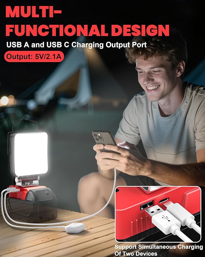 LIVOWALNY LED Work Light Compatible with Milwaukee 18V Battery, 2PCS 70W Portable Flood Light with USB Type-C Charger Port, Cordless Tools Flashlight for Construction Car Repairing Emergency, 7000 LM