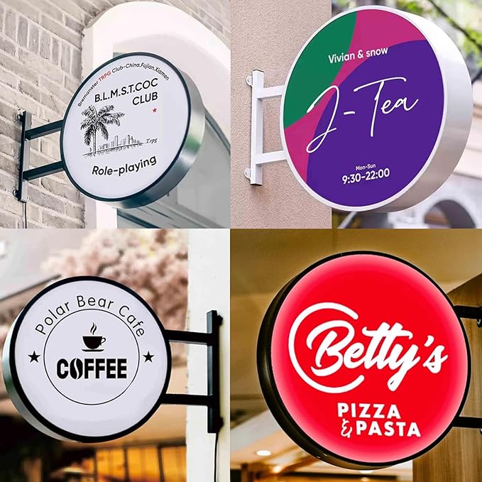 Custom LED Double Sided Light Box, Personalized Round LED Signs Outdoor Lightbox, Illuminated Billboard Advertising Light Box for Business, Cafe, Bar, Hotel Logo Sign(Round)
