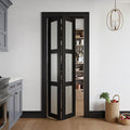Bifold Doors for 32" x 80" Opening, 3-lite Tempered Frosted Glass Closet Folding Doors with Hardware kit Included, Easy Assembly, Black