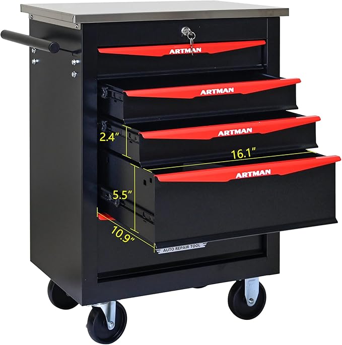 5 Drawer Rolling Tool Chest with Locker, 22.2" D Metal Movable Lockable Tool Cart Box Multi-Functional Hardware Storage Cabinet Box for Warehouse Basement Home Pantry Garage
