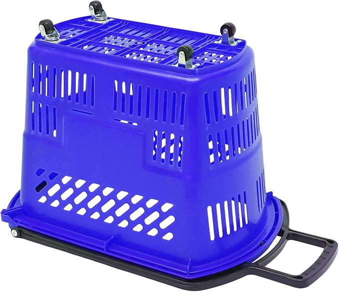 6PCS Shopping Carts with Wheels, 35L Portable Shopping Baskets Set with Handles Grocery Basket for Retail Store, Supermarket, Grocery |19" x 13.7" x 14" (Blue)