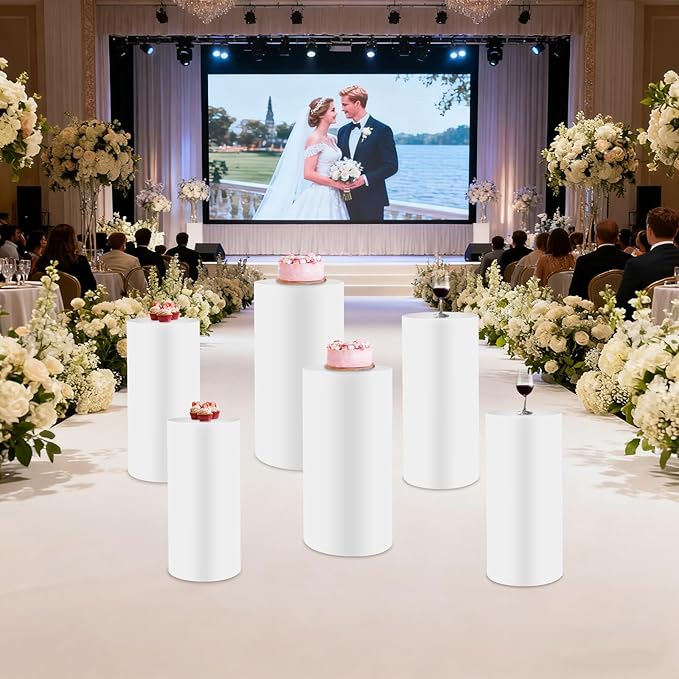 6Pcs Metal Pedestal Stand for Party, Large White Cake Stand, Pedestal Display Plinth Pillars for Wedding Ceremony Birthday Party Art Decor, Column Decorative Cube for Wedding Dessert Table Display