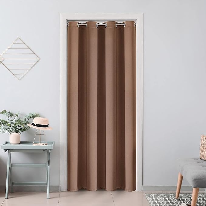 ChrisDowa Blackout Door Curtains for Doorway Privacy, Grommet Closet Curtains for bedroom closet door, Thermal Insulated Temporary Doorway Cover Room Divider Drapes (1 Panel, Cappuccino, 34 x 80 Inch)