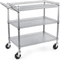 WDT Heavy Duty 3 Tier Utility Cart,990Lbs Capacity Wire Rolling Cart with Wheels, Commercial Grade Service Cart with Shelving Liners and Handle Bar Metal Carts for Kitchen Office Hardware, NSF Listed