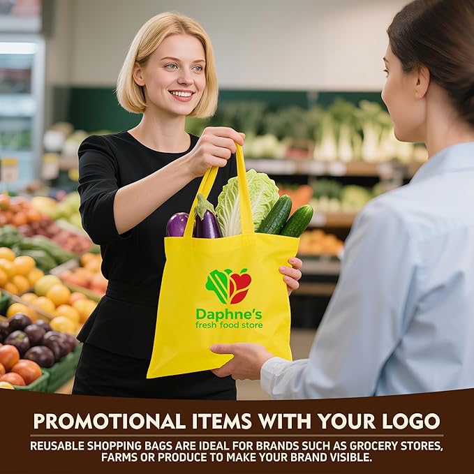 YEEHAW Custom Tote Bags 100pcs, White Custom Non-woven Tote Bag with Logo, Reusable Bags with Durable Handle, Ideal for Grocery Shopping, Gifts Wrapping & Travel