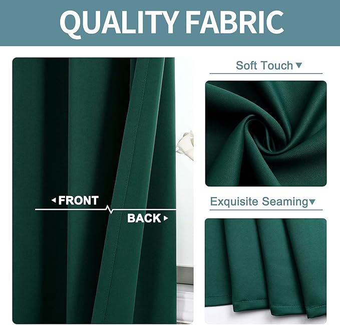 ChrisDowa Blackout Curtains 72 inches Long for Bedroom - Grommet Thermal Insulated Room Darkening Curtains for Living Room (1 Panel, Forest Green, 42 x 72 Inch)