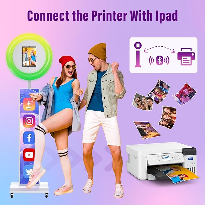 JIYANG Portable Photo Booth Compatible with Any Ipad,Large Lightbox Ipad Photo Booth for Renting,Free Photo Booth Props,Software APP Control Ring Light (White, Large Light Box)
