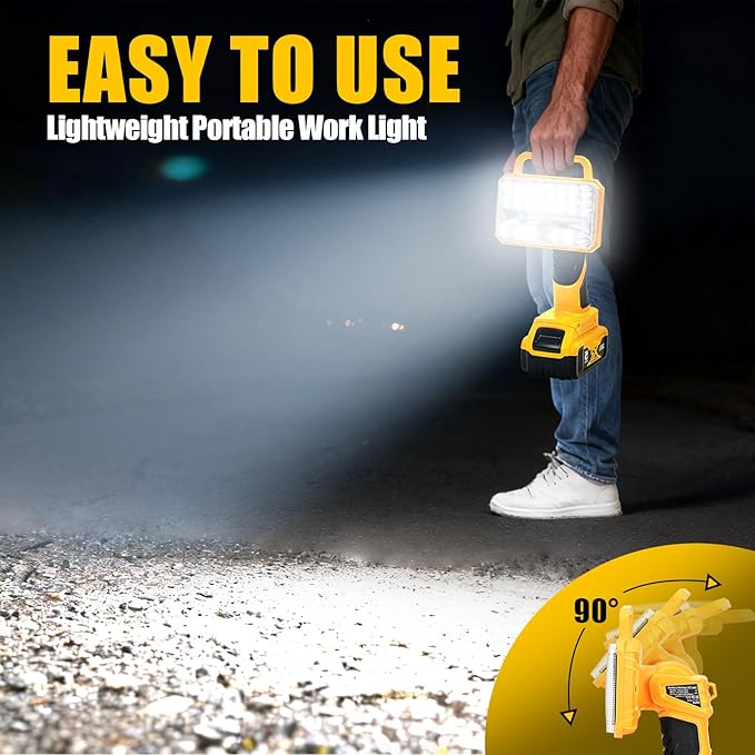 Cordless LED Work Light Compatible with DeWalt 20V Battery, 2000LM Portable Handheld Flashlights Tool with USB Port and 3 Brightness Modes for Camping, Fishing, Job Site, Indoor & Outdoor Use