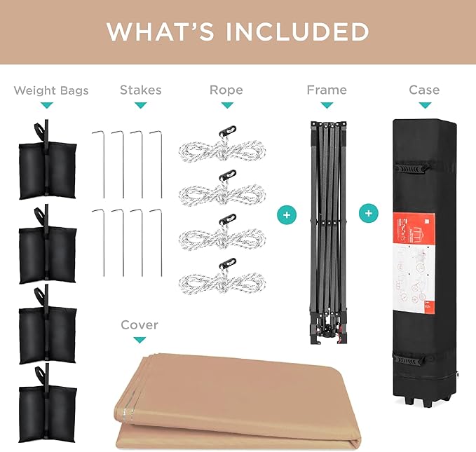 Best Choice Products 10x10ft 1-Person Setup Pop Up Canopy Tent Instant Portable Shelter w/ 1-Button Push, Case, 4 Weight Bags - Tan