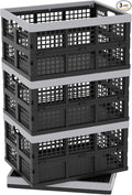 30L Large Plastic Folding Storage Crates, Collapsible Crates for Storage, Pack of 3 (Black)