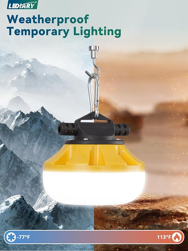 LEDIARY 100FT LED Construction String Lights, 100W 10000LM String Work Light, Linkable Temporary Lighting for Jobsite, Patio, Indoor, Outdoor-ETL Listed